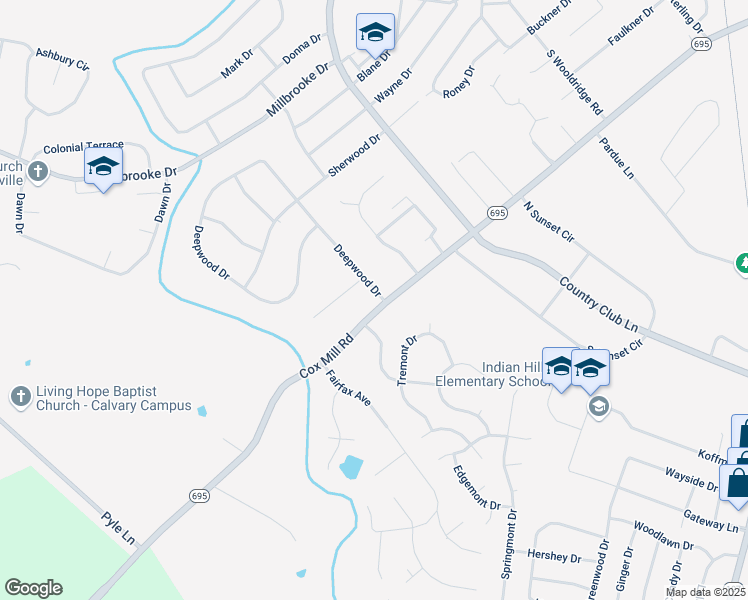 map of restaurants, bars, coffee shops, grocery stores, and more near 101 Deepwood Drive in Hopkinsville