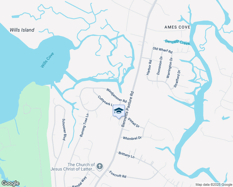 map of restaurants, bars, coffee shops, grocery stores, and more near 2820 Windjammer Road in Suffolk