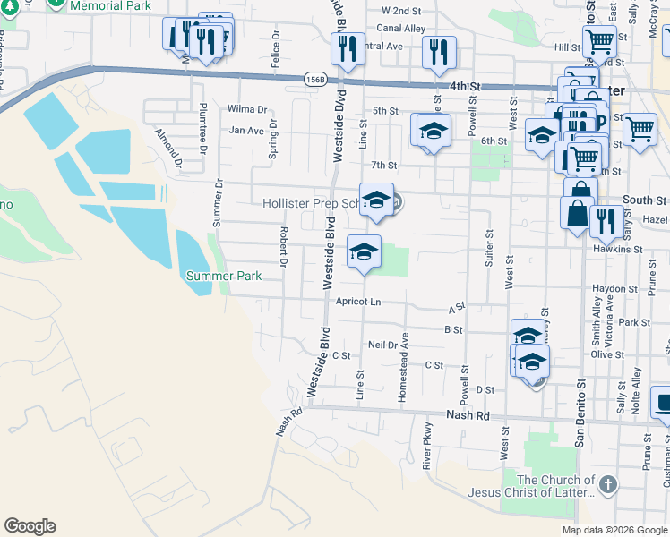 map of restaurants, bars, coffee shops, grocery stores, and more near 960 Held Court in Hollister