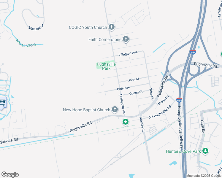 map of restaurants, bars, coffee shops, grocery stores, and more near 4390 Cole Avenue in Suffolk
