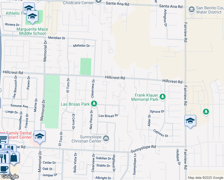 map of restaurants, bars, coffee shops, grocery stores, and more near 90 El Dorado Drive in Hollister