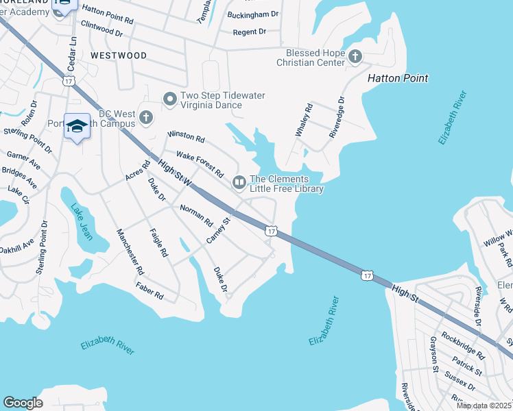 map of restaurants, bars, coffee shops, grocery stores, and more near 4412 Wake Forest Road in Portsmouth