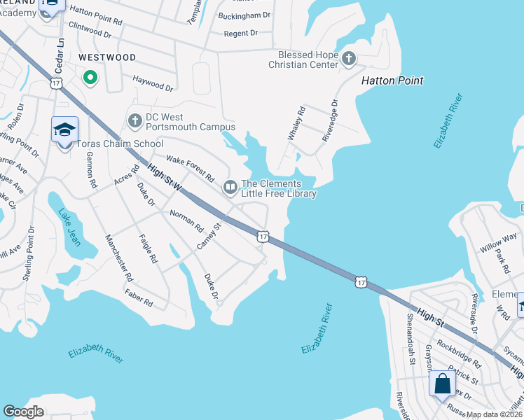 map of restaurants, bars, coffee shops, grocery stores, and more near 4401 Seagrove Road in Portsmouth