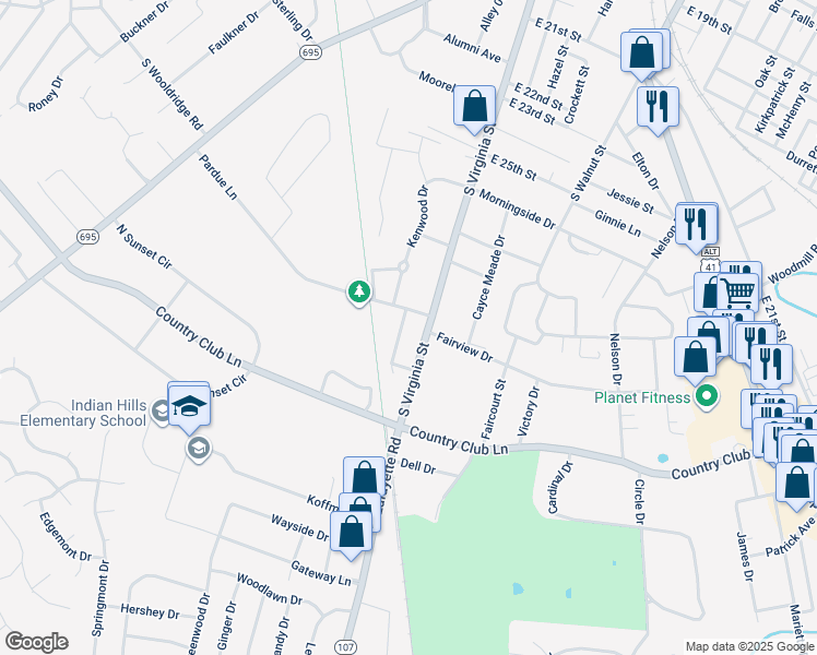 map of restaurants, bars, coffee shops, grocery stores, and more near 2800-2816 Kenwood Drive in Hopkinsville