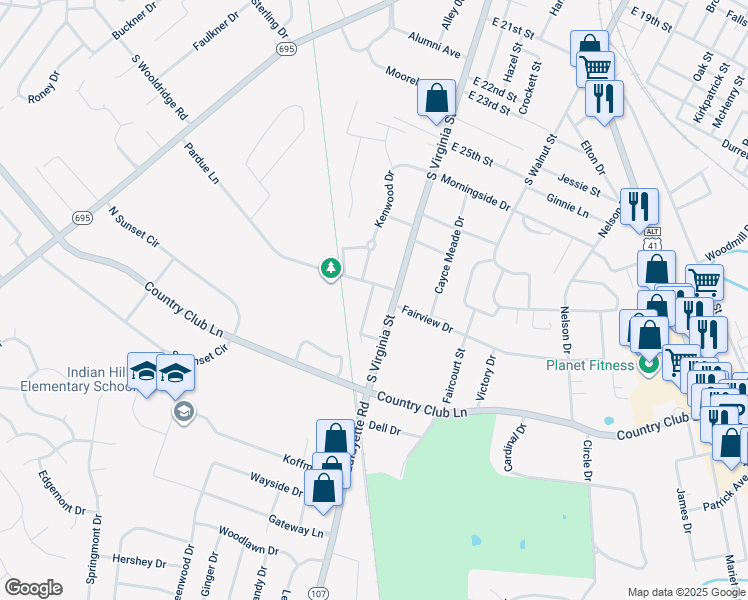 map of restaurants, bars, coffee shops, grocery stores, and more near 2800 Kenwood Drive in Hopkinsville