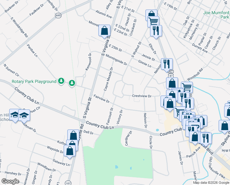 map of restaurants, bars, coffee shops, grocery stores, and more near 2750-2798 Clinton Circle in Hopkinsville