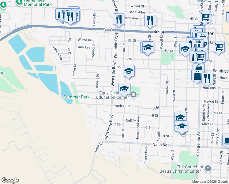 map of restaurants, bars, coffee shops, grocery stores, and more near 960 Held Court in Hollister