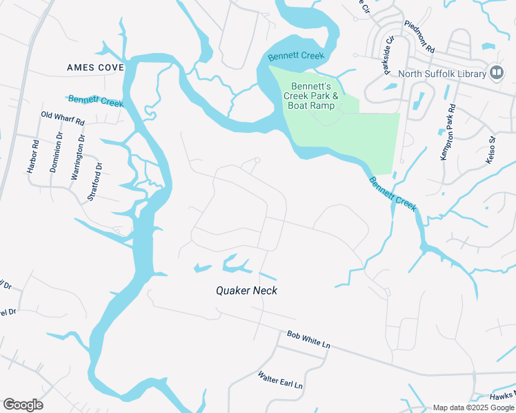map of restaurants, bars, coffee shops, grocery stores, and more near 3001 Bob White Lane in Suffolk