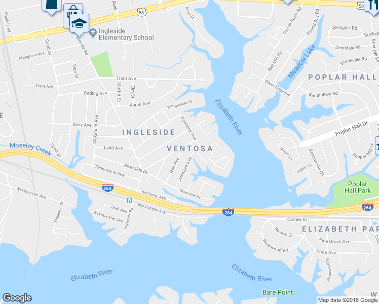 map of restaurants, bars, coffee shops, grocery stores, and more near 839 Jasmine Avenue in Norfolk