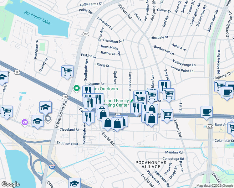 map of restaurants, bars, coffee shops, grocery stores, and more near 328 Opal Avenue in Virginia Beach