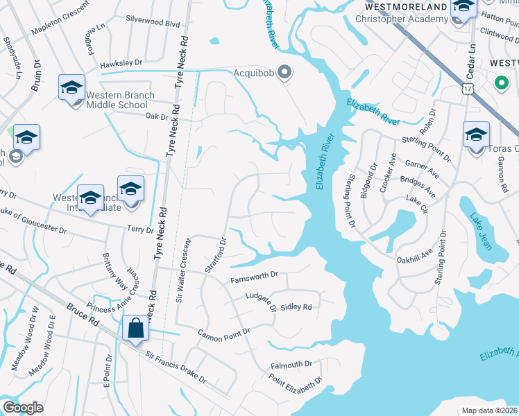 map of restaurants, bars, coffee shops, grocery stores, and more near 3704 Harding Drive in Chesapeake