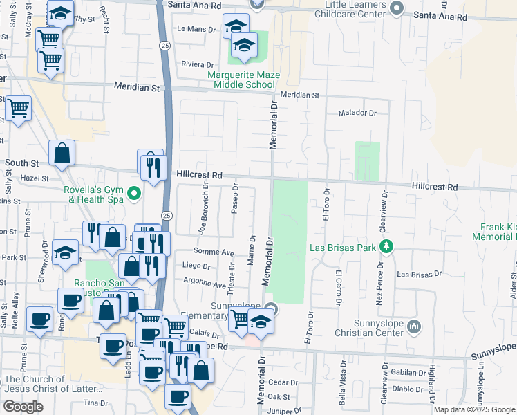 map of restaurants, bars, coffee shops, grocery stores, and more near 891 Marne Drive in Hollister