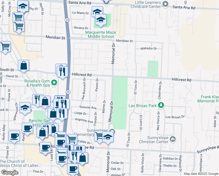 map of restaurants, bars, coffee shops, grocery stores, and more near 891 Marne Drive in Hollister