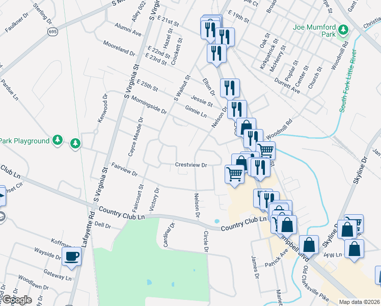 map of restaurants, bars, coffee shops, grocery stores, and more near 2701-2713 Nelson Dr in Hopkinsville