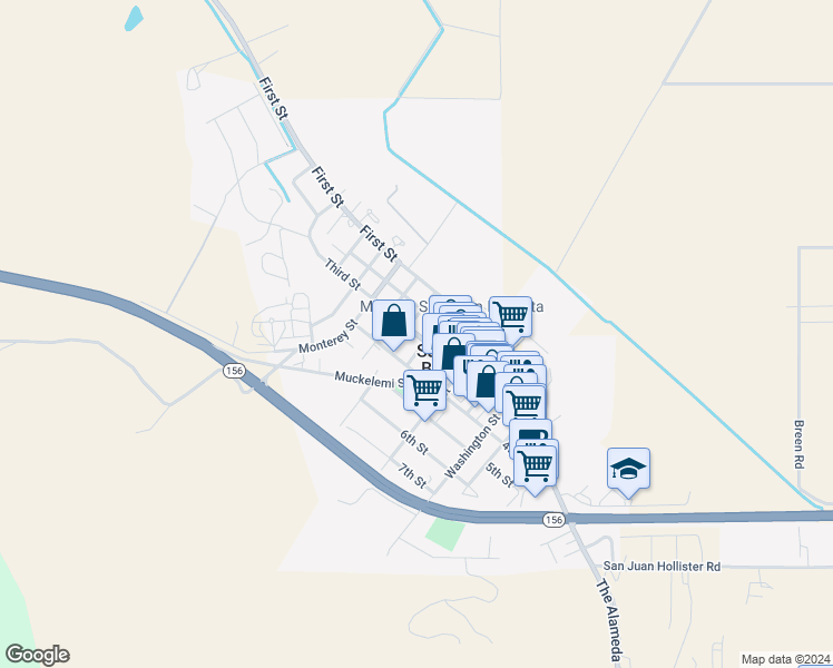 map of restaurants, bars, coffee shops, grocery stores, and more near 605 3rd Street in Gilroy