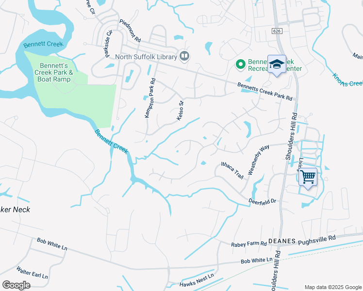 map of restaurants, bars, coffee shops, grocery stores, and more near 3717 Finish Line Arch in Suffolk