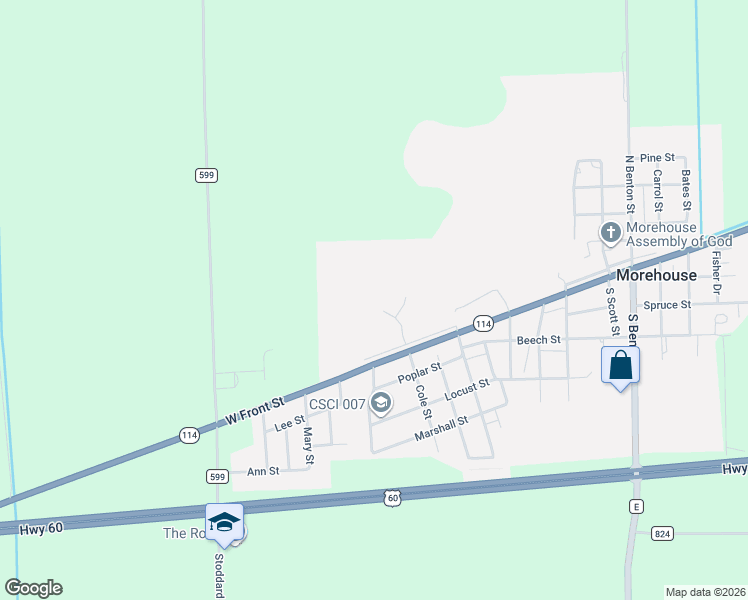 map of restaurants, bars, coffee shops, grocery stores, and more near 507 511 Water Street in Sikeston
