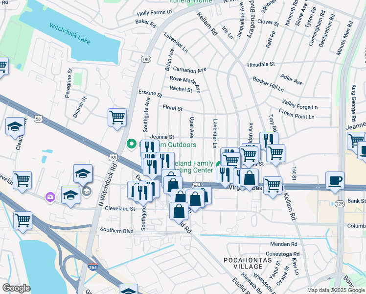 map of restaurants, bars, coffee shops, grocery stores, and more near 336 Grenfell Avenue in Virginia Beach