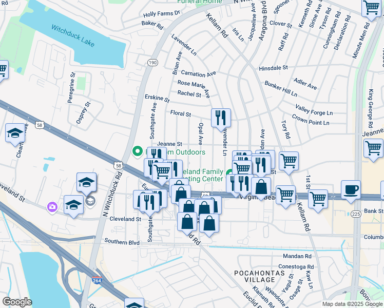 map of restaurants, bars, coffee shops, grocery stores, and more near 336 Grenfell Avenue in Virginia Beach