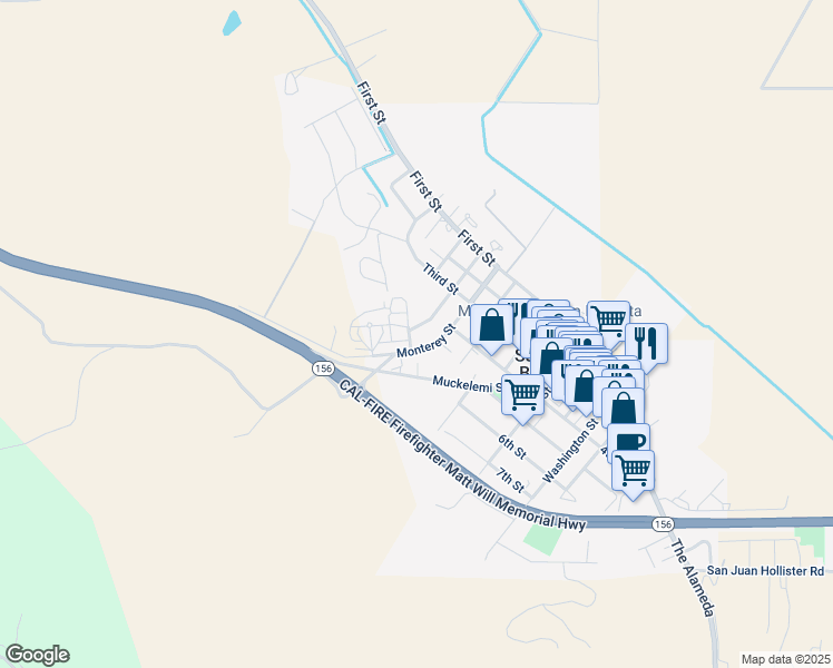 map of restaurants, bars, coffee shops, grocery stores, and more near 46 Church Street in San Juan Bautista