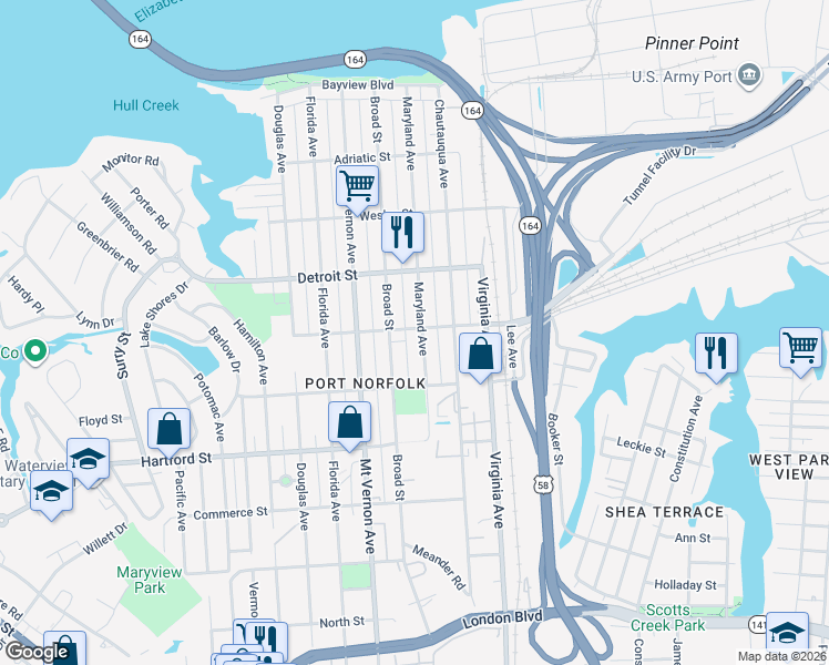 map of restaurants, bars, coffee shops, grocery stores, and more near 515 Broad Street in Portsmouth