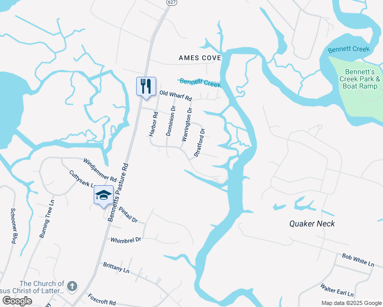 map of restaurants, bars, coffee shops, grocery stores, and more near 2913 Harbor Road in Suffolk