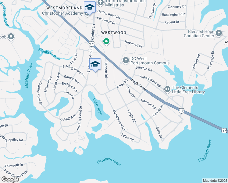 map of restaurants, bars, coffee shops, grocery stores, and more near 4309 Faigle Road in Portsmouth