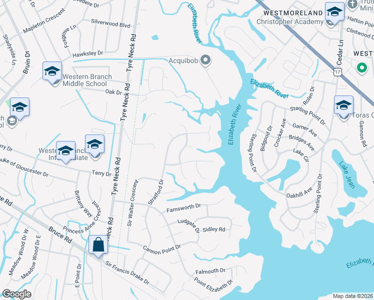 map of restaurants, bars, coffee shops, grocery stores, and more near 3704 Harding Drive in Chesapeake