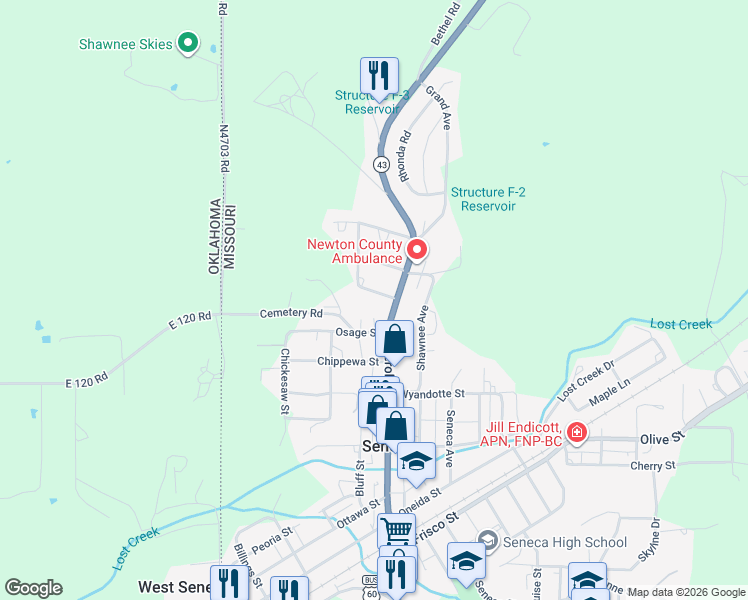map of restaurants, bars, coffee shops, grocery stores, and more near 701-735 Cemetery Rd in Seneca