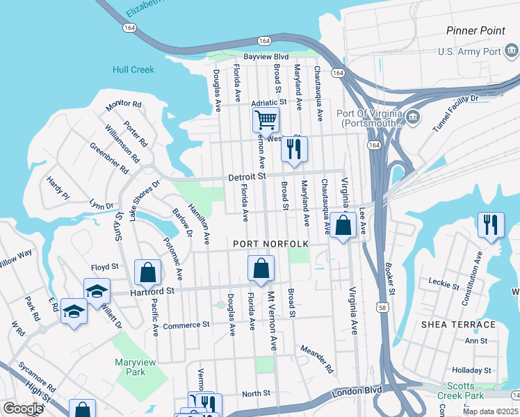 map of restaurants, bars, coffee shops, grocery stores, and more near 458 Mount Vernon Avenue in Portsmouth