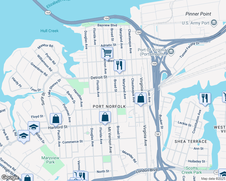 map of restaurants, bars, coffee shops, grocery stores, and more near 458 Broad Street in Portsmouth