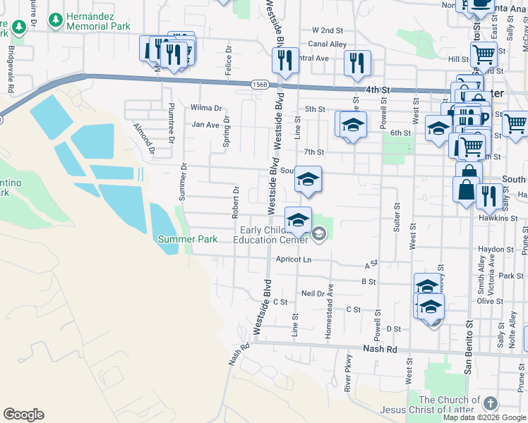 map of restaurants, bars, coffee shops, grocery stores, and more near 960 Held Court in Hollister