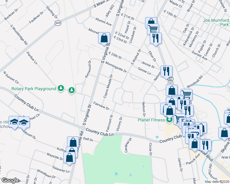 map of restaurants, bars, coffee shops, grocery stores, and more near 2798 Clinton Circle in Hopkinsville