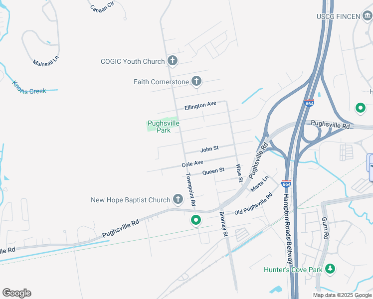 map of restaurants, bars, coffee shops, grocery stores, and more near 4980 Town Point Road in Suffolk