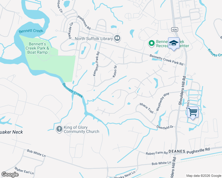 map of restaurants, bars, coffee shops, grocery stores, and more near 5063 Kelso Street in Suffolk