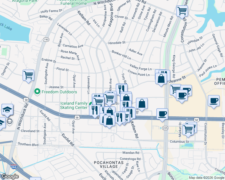 map of restaurants, bars, coffee shops, grocery stores, and more near 404 Taldan Avenue in Virginia Beach