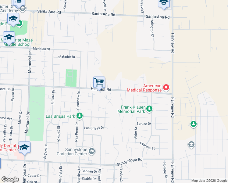 map of restaurants, bars, coffee shops, grocery stores, and more near 1370 Hillcrest Road in Hollister