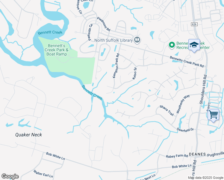 map of restaurants, bars, coffee shops, grocery stores, and more near 7185 Harbour Towne Parkway in Suffolk