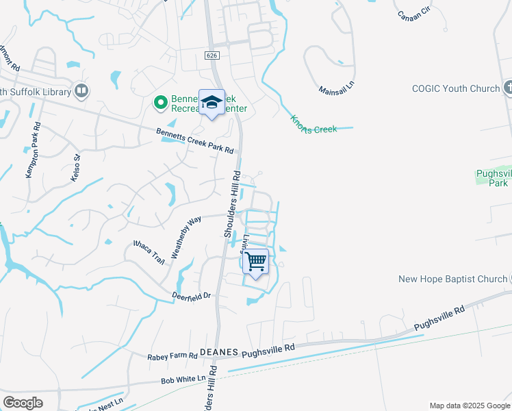 map of restaurants, bars, coffee shops, grocery stores, and more near 1316 Island Park Circle in Suffolk