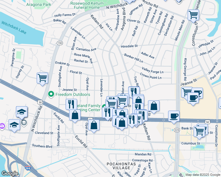 map of restaurants, bars, coffee shops, grocery stores, and more near 400 Jacqueline Avenue in Virginia Beach