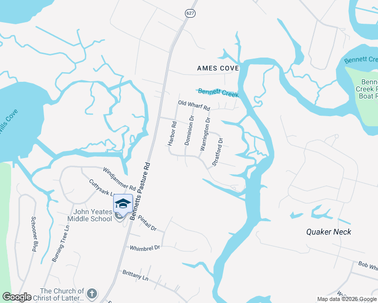 map of restaurants, bars, coffee shops, grocery stores, and more near 5108 Dominion Drive in Suffolk