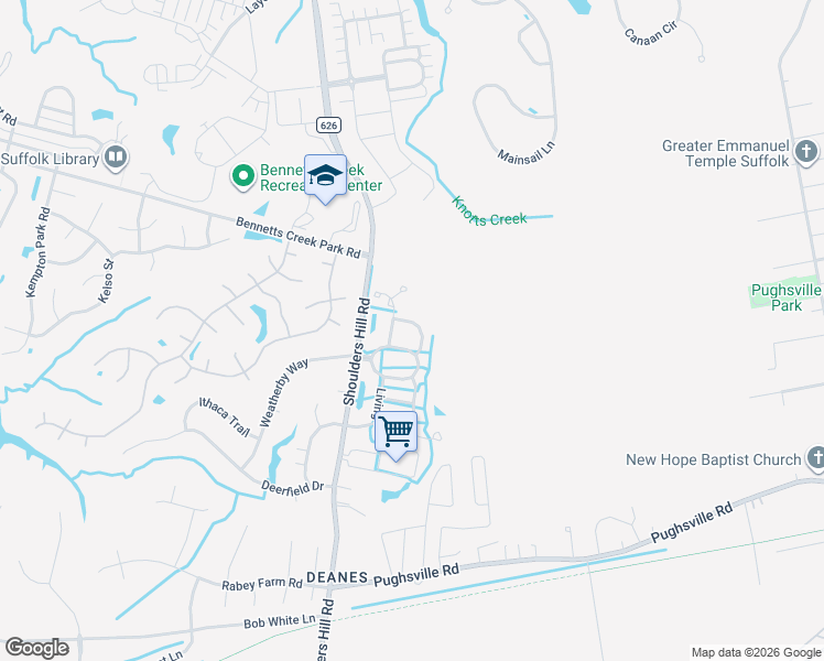 map of restaurants, bars, coffee shops, grocery stores, and more near 5023 Prestwick St in Suffolk