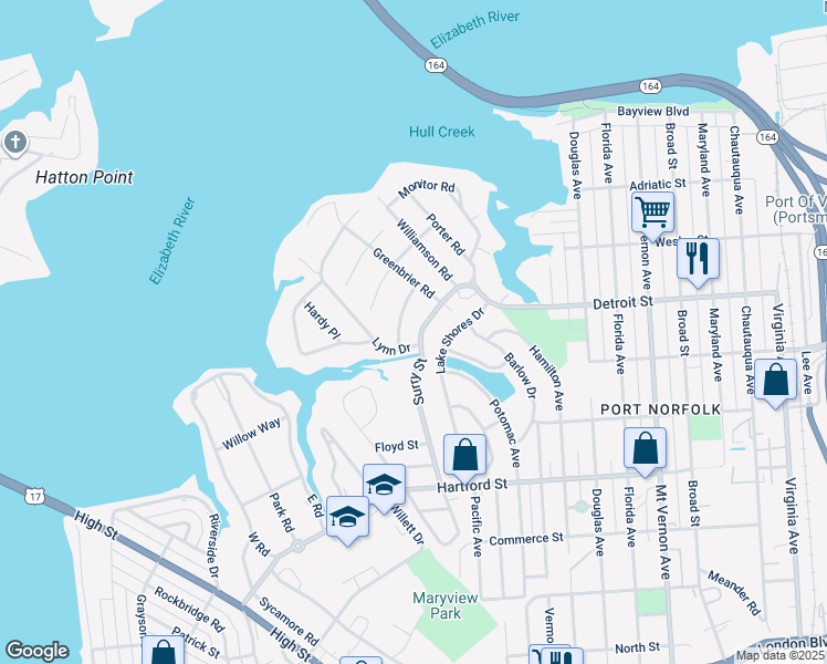 map of restaurants, bars, coffee shops, grocery stores, and more near 8 Surry Street in Portsmouth