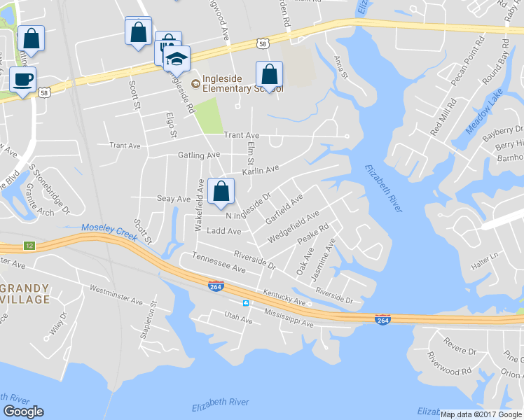 map of restaurants, bars, coffee shops, grocery stores, and more near 854 Benwood Road in Norfolk