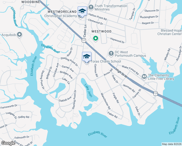 map of restaurants, bars, coffee shops, grocery stores, and more near 3008 Acres Circle in Portsmouth