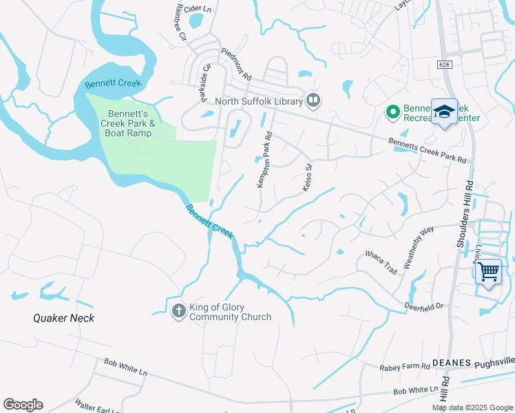 map of restaurants, bars, coffee shops, grocery stores, and more near 5070 Kelso St in Suffolk