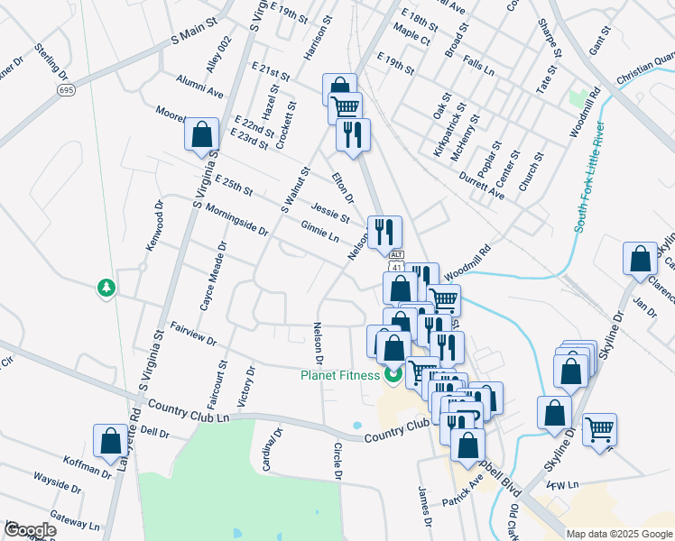 map of restaurants, bars, coffee shops, grocery stores, and more near 2601 Nelson Drive in Hopkinsville