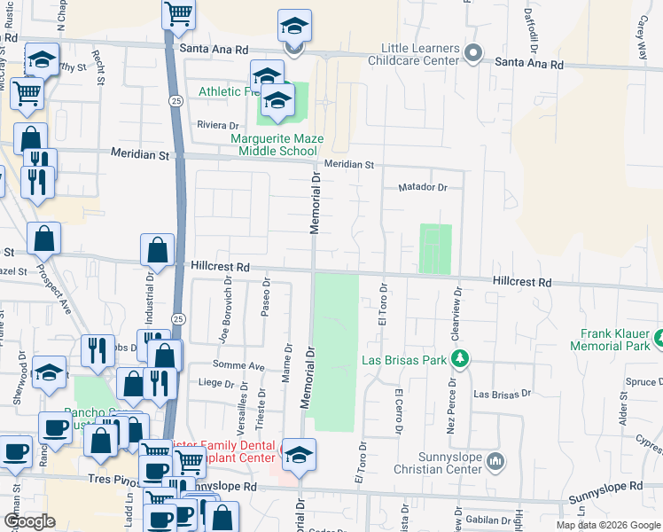 map of restaurants, bars, coffee shops, grocery stores, and more near 1041 Apple Court in Hollister