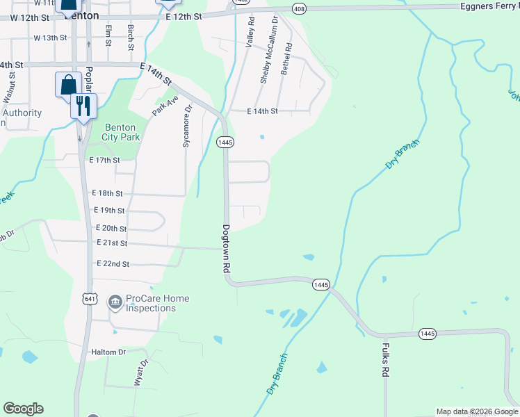 map of restaurants, bars, coffee shops, grocery stores, and more near 1089 Fox Ridge Court in Benton