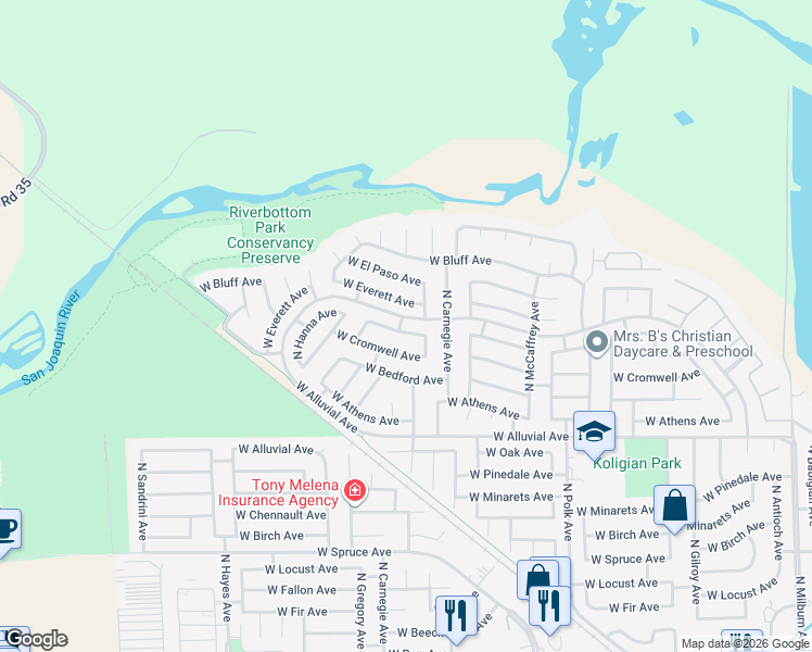 map of restaurants, bars, coffee shops, grocery stores, and more near 5786 West Decatur Avenue in Fresno